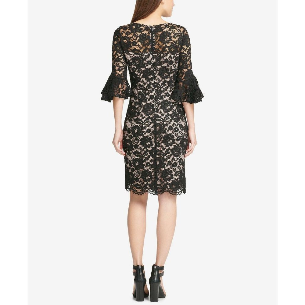 DKNY Women's Lace Bell Sleeve Sheath Dress Black 8 - Picture 4 of 6